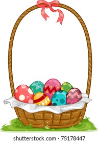 Illustration of an Easter Basket Filled with Easter Eggs