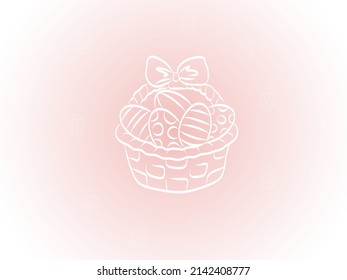 illustration of easter basket with painted chicken eggs on pink