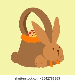 Ilustración del conejo de Pascua con la cesta.