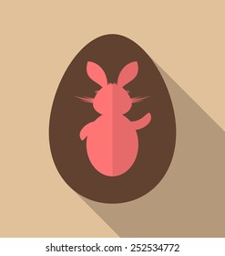 Illustration Easter bunny in chocolate egg, trendy flat style - vector