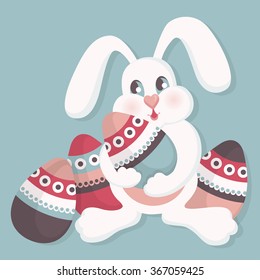 Illustration of Easter bunny with colorful eggs