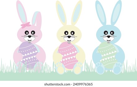 Illustration of an easter bunny with easter eggs, pastel colors