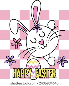Illustration easter bunny, flowers and text