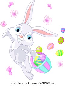 Illustration of Easter Bunny Hiding Eggs