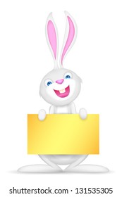 illustration of Easter bunny holding blank board for putting message