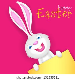illustration of Easter bunny holding blank board for putting message