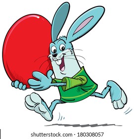 Illustration of easter bunny holding egg.