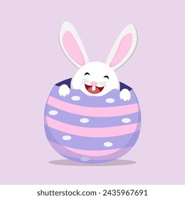 illustration of an Easter bunny inside an Easter egg decorated with various colors