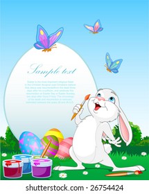 Illustration of an Easter Bunny painting Easter Eggs. Perfect for your Easter Greeting