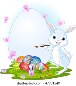 Illustration of an Easter Bunny painting Easter Eggs. Perfect for your Easter Greeting