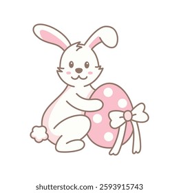 Ilustração de coelho de Páscoa com ovo rosa