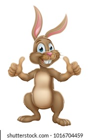 An illustration of an Easter bunny rabbit cartoon character giving a double thumbs up