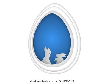 illustration of easter bunny, rabbit in hole papercut art vector background