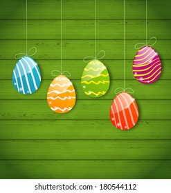 Illustration Easter colorful eggs on wooden texture - vector