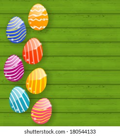 Illustration Easter colorful eggs on wooden texture - vector