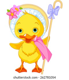 Illustration of Easter Duckling with shepherdess staff