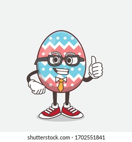 An illustration of Easter Egg cartoon businessman mascot character wearing tie and glasses