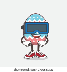 An illustration of Easter Egg cartoon mascot character with Virtual reality headset
