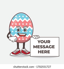 An illustration of Easter Egg cartoon mascot character holding a board sign message
