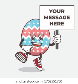 An illustration of Easter Egg cartoon mascot character with board sign message