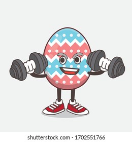 An illustration of Easter Egg cartoon mascot character on fitness exercise trying barbells