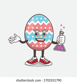 An illustration of Easter Egg cartoon mascot professor character with glass tube
