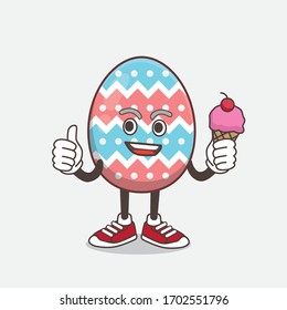 Una ilustración del personaje de la mascota Huevo de Pascua comiendo un helado