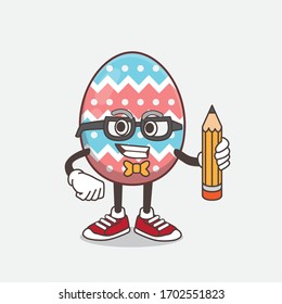 An illustration of Easter Egg cartoon mascot character holding pencil
