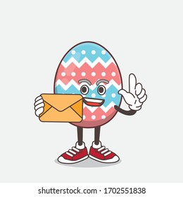 An illustration of Easter Egg cartoon mascot character holding an envelope
