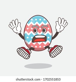An illustration of Easter Egg cartoon mascot character with shocked gesture