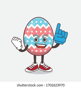 An illustration of Easter Egg cartoon mascot character holding a Foam finger