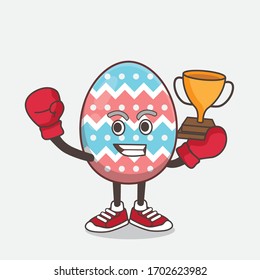 An illustration of Easter Egg cartoon mascot character as Boxing winner of arcade game machine