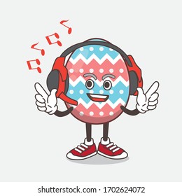 An illustration of Easter Egg cartoon mascot character Listening music on a headset