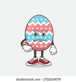 An illustration of Easter Egg cartoon mascot character on a waiting gesture