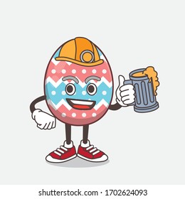 An illustration of Easter Egg cartoon mascot character holding a glass of beer