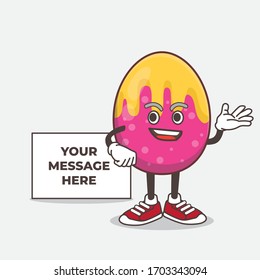 An illustration of Easter Egg cartoon mascot character with whiteboard