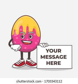 An illustration of Easter Egg cartoon mascot character holding a board sign message