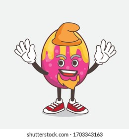An illustration of Easter Egg cartoon mascot character performed as an Elf on the stage