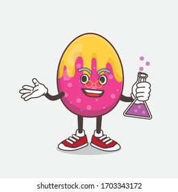 Una ilustración del personaje de un profesor de caricatura de Huevo Pascua con tubo de vidrio