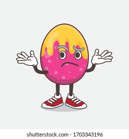An illustration of Easter Egg cartoon mascot character in comical grinning expression