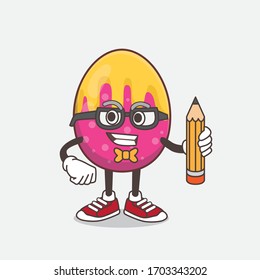 An illustration of Easter Egg cartoon mascot character holding pencil