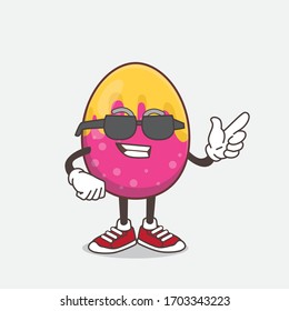 An illustration of Easter Egg cartoon mascot character wearing black glasses