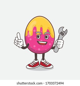 An illustration of Easter Egg cartoon mascot character as happy mechanic
