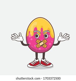 An illustration of Easter Egg cartoon mascot character making a silent gesture