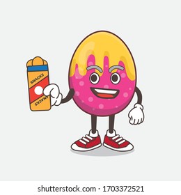 An illustration of Easter Egg cartoon mascot character giving snacks