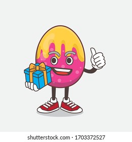 Una ilustración de personaje de mascota de Huevo de Pascua con regalo