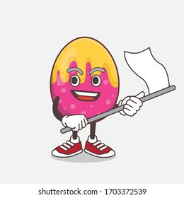 An illustration of Easter Egg cartoon mascot character waving a flag