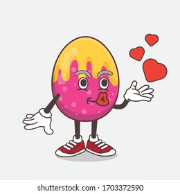 An illustration of Easter Egg cartoon mascot character teasing with heart kiss