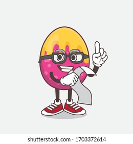 An illustration of Easter Egg cartoon mascot character holding a menu
