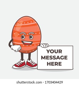 An illustration of Easter Egg cartoon mascot character holding a board sign message